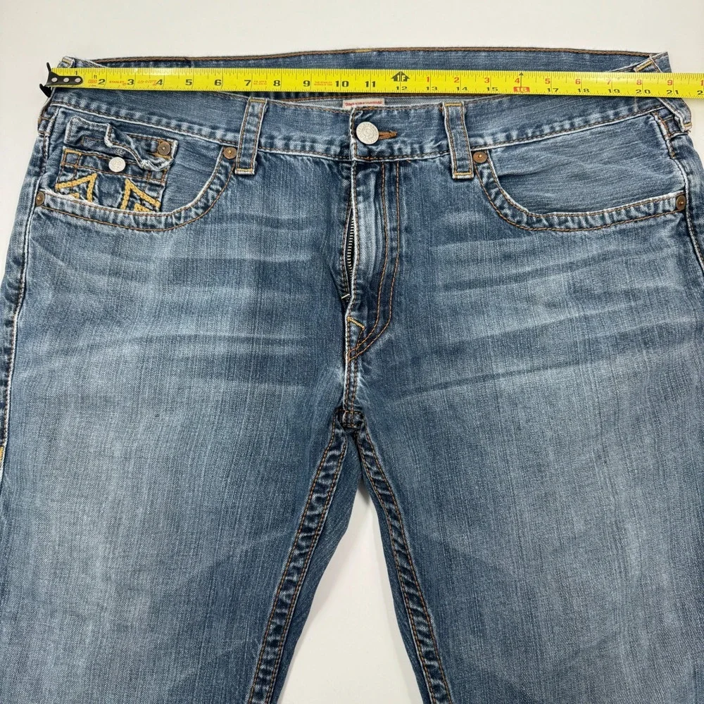 True Religion Straight Leg Jeans Mens 42 Blue Contrast Thick Stitch Made‎ in USA
